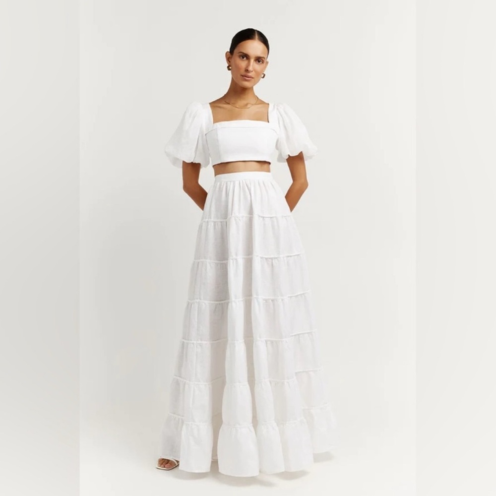 Dissh Tiered White Linen Skirt - size 4